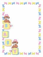 Baby Girl, page Border with cartoon monkey