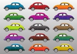 cars of different colors on a gray background