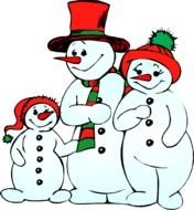 family of funny snowmen as a graphic illustration