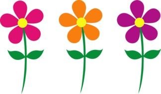 painted three colorful flowers on a white background