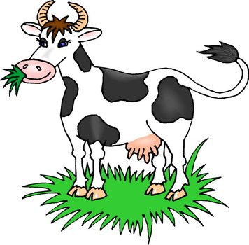 Cartoon Cow Eating Grass