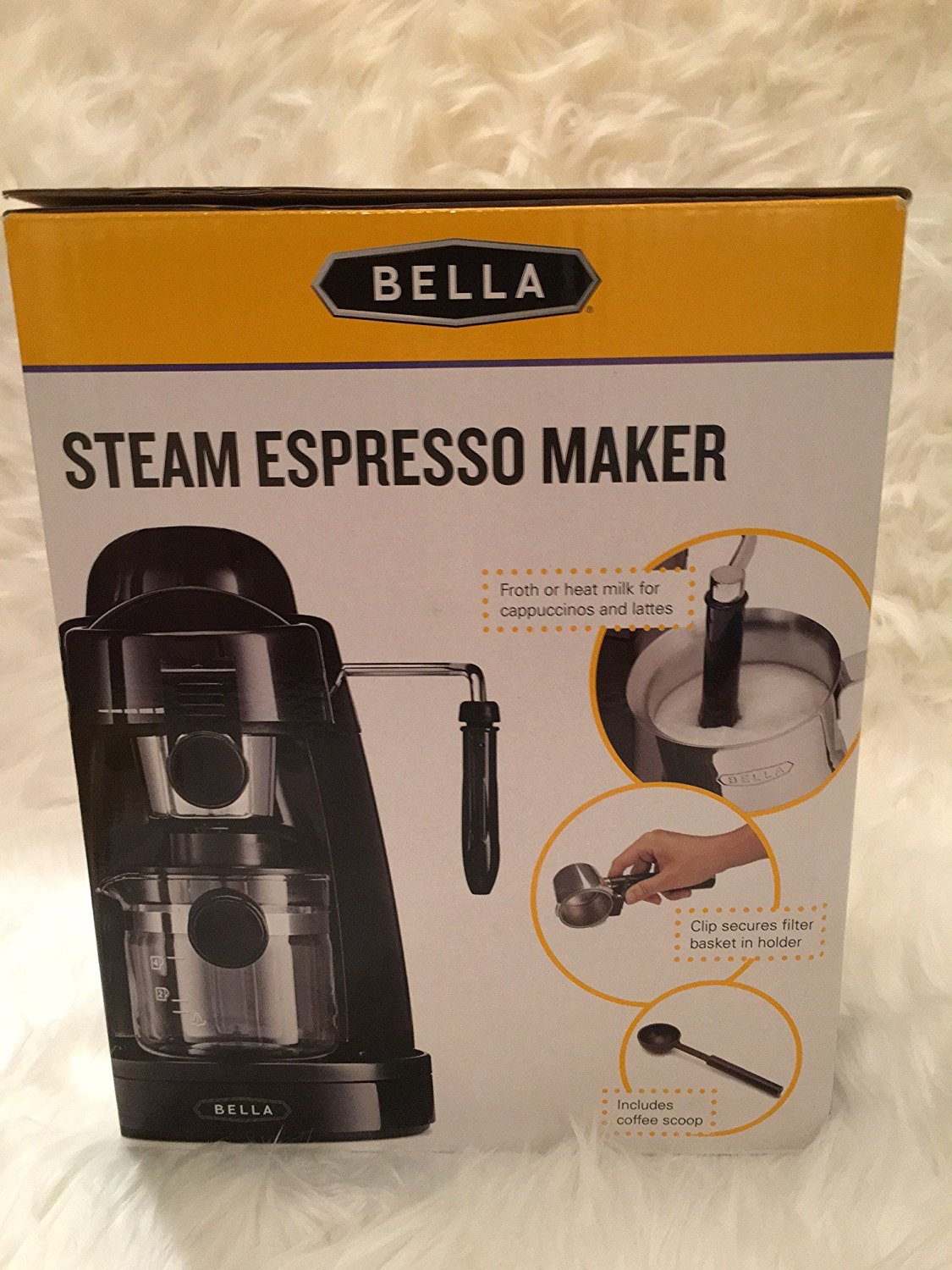 Bella Steam Espresso Maker,12 Oz Dishwasher and Microwave Safe Ceramic