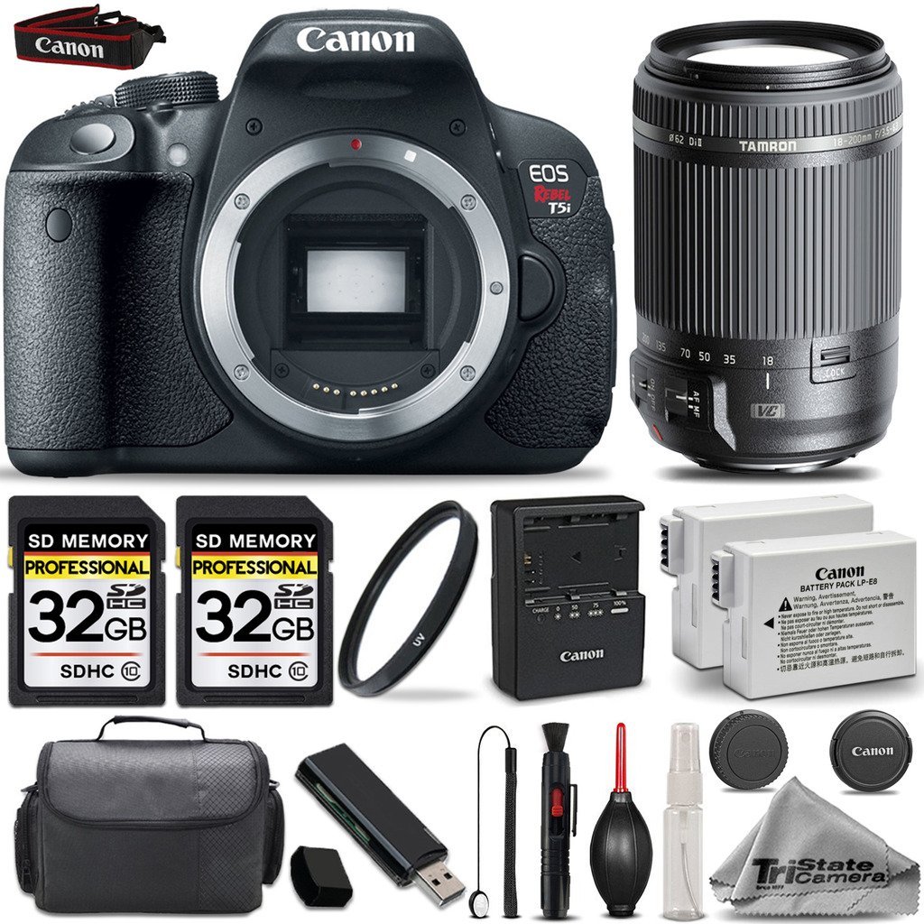 Canon EOS Rebel T5i DSLR 18 MP Camera + Tamron 18200 Lens + 2 Of 32GB