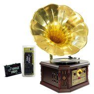 Pyle Turntable Record Player and Pre-Amplifier Package - PVNP4CD Vintage Phonograph Horn Turntable With CD, Cassette...