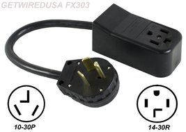 getwiredusa FX303. NEW FEMALE 14-30R 4-PRONG RECEPTACLE to OLD MALE 10-30P 3-PIN PLUG, DRYER CORD ADAPTER, 220...