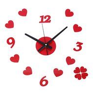 DIY 3D Red Heart Wall Clock Surface Sticker Removable Home Office Decor N4