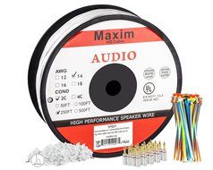 In Wall Speaker Wire | 100 Feet | 12AWG CL3 Rated 2-Conductor Wire White Oxygen Free Copper includes banana plugs... N38