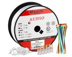 In Wall Speaker Wire | 100 Feet | 12AWG CL3 Rated 2-Conductor Wire White Oxygen Free Copper includes banana plugs... N40