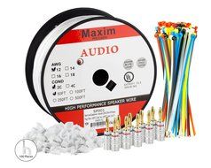 In Wall Speaker Wire | 100 Feet | 12AWG CL3 Rated 2-Conductor Wire White Oxygen Free Copper includes banana plugs... N41