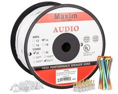 In Wall Speaker Wire | 100 Feet | 12AWG CL3 Rated 2-Conductor Wire White Oxygen Free Copper includes banana plugs... N42