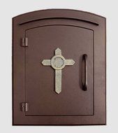 Qualarc MAN-1403-AC Manchester Column Mount Mailbox With Decorative Cross Logo In Antique Copper by Qualarc