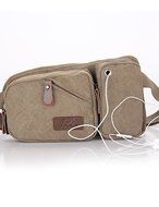 SB@New Men's Canvas Pockets With Headphone Jack Fashion Sports Man Bag , coffee