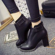 Spritech(TM) Women's Girls Fashion Non-slip Winter High Heel British Style Ankle Boot Leather Zip Boots Black N3