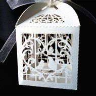 BUYBUYMALL 50PCS Laser Cut Heart Love Birds Wedding Favor Box Bridal Shower Party Candy Sugar Gift Boxes with...