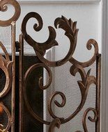 Ornate Gold Acanthus Scroll Iron Fireplace Screen N6