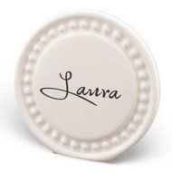 Place Tile Design Beaded Round Place Tile Vase, Set of 6 with Pen, White