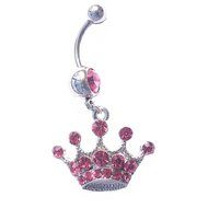 Dedegui 14g Pink Gems Crown Belly Button Navel Ring Body Piercing Jewelry
