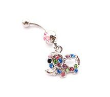 Dedegui 14g Cute Coloful Gems Elephant Belly Button Navel Ring Body Piercing Jewelry