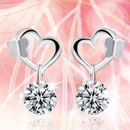 New Fashion Jewelry Womens 925 Sterling Silver Heart Crystal Stud Earrings