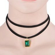 Vintage Women Girl's Velvet Choker Necklace Green Crystal Pendant Gothic Jewelry