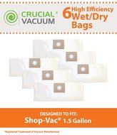 6 Shop Vac 1.5 Gallon Type A Bags, Fits ShopVac 1.5 Gallon Wet/Dry Vacuums, Compare to Part # SV-9066700, Designed...