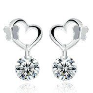 New Fashion Jewelry Womens 925 Sterling Silver Heart Crystal Stud Earrings N2