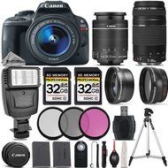 Canon EOS Rebel SL1 DSLR Camera + Canon 18-55mm IS STM Lens + Canon 75-300mm III Lens + Flash + 0.43X Wide Angle...