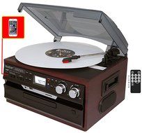 7-in-1 Boytone BT-21DJM-C 3 Speed Turntable 33/45/78 Rpm, Belt Drive, CD, Cassette Player AM/FM/ USB/SD Slot,... N4