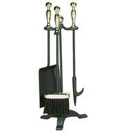 UniFlame 4-Piece Polished Brass/Black Fire Set with F-3692 Ball Handle