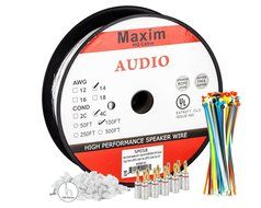 In Wall Speaker Wire | 100 Feet | 14AWG CL3 Rated 4-Conductor Wire White Oxygen Free Copper includes banana plugs... N29