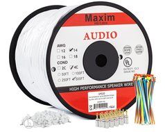 In Wall Speaker Wire | 100 Feet | 14AWG CL3 Rated 4-Conductor Wire White Oxygen Free Copper includes banana plugs... N36