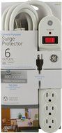GE 14014 6-Outlet General Purpose Surge Protector, 800 Joules, 8ft Cord, White, with Twist to Lock Safety Covers...
