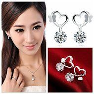 New Fashion Jewelry Womens 925 Sterling Silver Heart Crystal Stud Earrings N3