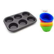 Bestwishes2u 1pcs 6 Cup Jumbo Muffin Pan Non Stick Bakeware+6pcs Silicone cake cup