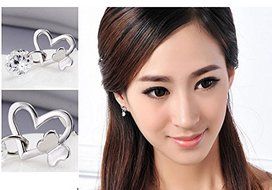 New Fashion Jewelry Womens 925 Sterling Silver Heart Crystal Stud Earrings N4