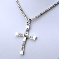 Vineds Fashion Furious Brave Mens Cross Pendant Necklace Chain Crystal Silver 24&quot; Cool