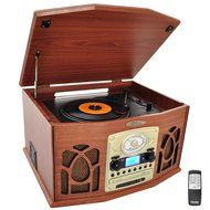 Pyle Home PTCDS7UIW Retro Vintage Turntable with CD/MP3/Casette/Radio/USB/SD, Aux-In and Vinyl-to-MP3 Encoding... N3