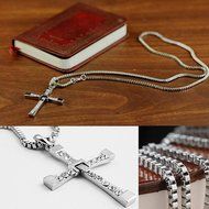 Vineds Fashion Furious Brave Mens Cross Pendant Necklace Chain Crystal Silver 24&quot; Cool N2