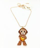 QTMY Yellow Crystal diamond Monkey Statement Choker Long gold Necklace Jewelry with Pendant for Women teen girls