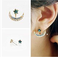 Fashion Womens Gold Moon Star Crystal Rhinestone Stud Earrings Party Jewelry New