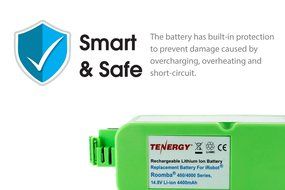 Tenergy Li-ion 14.8V 4400mAh Replacement Battery for iRobot 400, 4000, 4100, 4150, 4210, 4230, 4260, 4290, 4300...