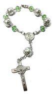 Saint Benedict Green Glass Beads Car Rearview Rosary Catholic NR Medal Jerusalem