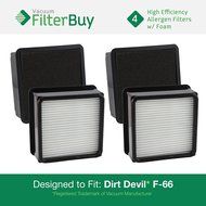 4 - Dirt Devil F66 (F-66) Allergen HEPA Filters with Foam Insert. Designed by FilterBuy to fit Dirt Devil Dirt...