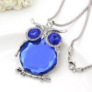 Blue Crystal Owl Pendant Sweater Necklace Long Chain Party Jewelry Fashion Gift