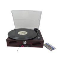 Keni Wooden Turntable Cassette Player with Built-in Stereo Speaker, Vintage Style MIC Record Player, Vinyl,Cassette-To-MP3... N4