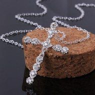 HOT Women 925 sterling Silver Rhinestone Crystal Cross Pendant Necklace