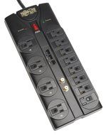 Tripp Lite Isobar 10 Outlet Audio/Video Surge Protector Tel/Modem/Coax/Network 8ft Cord Right Angle Plug (HT10DBS) N5
