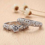 Chic Lovers Lady&lsquo;s 925 Silver White Topaz Handmade 2-in-1 Wedding Band Ring Set (8)