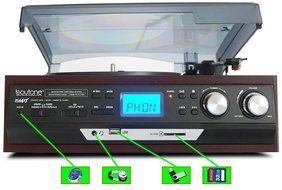 Boytone BT-17DJS 3-speed Stereo Turntable, with 2 extra ceramic needles, Belt Drive, 2 built in Speakers, Digital... N5