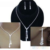 Stylish Wedding Bridal Rhinestone Crystal Necklace Drop Earrings New Jewelry Set